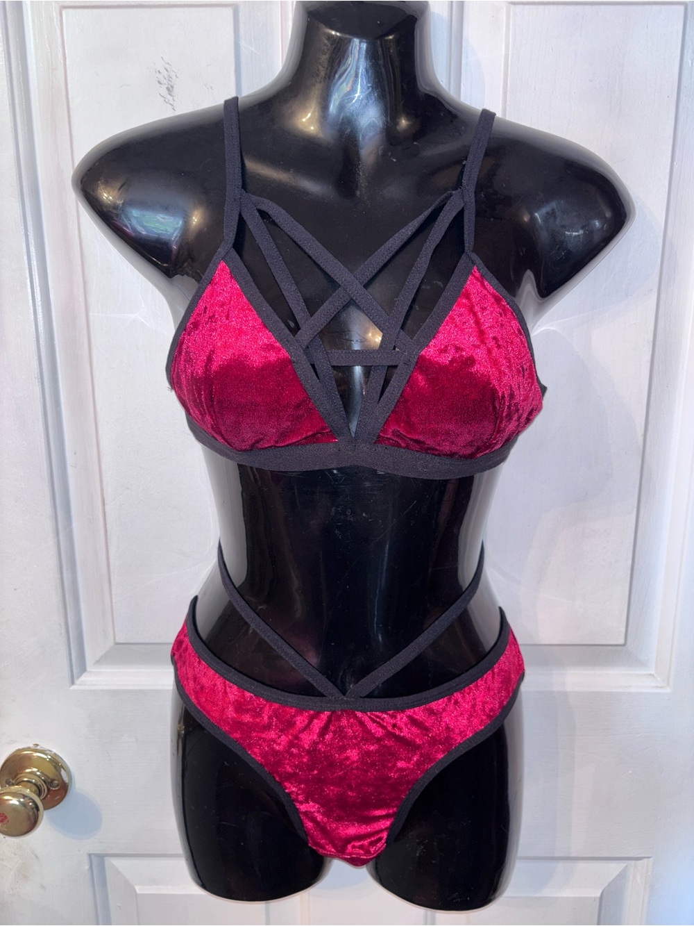 Killstar Velvet Strappy Bralette & Bikini Set in Deep Burgundy NWOT